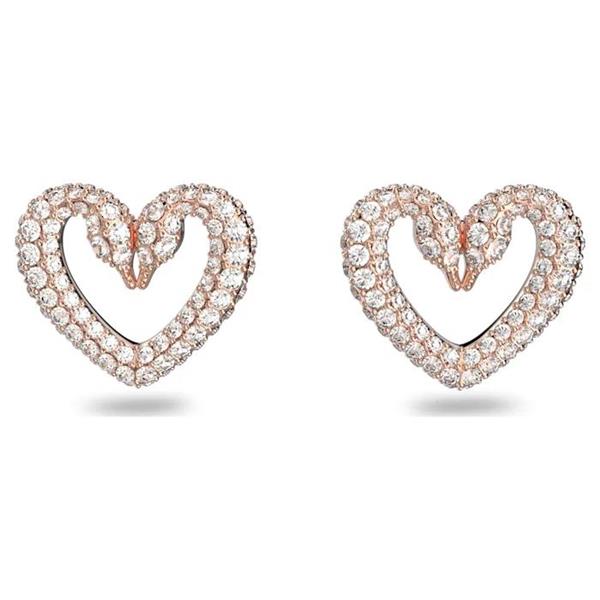 Swarovski 'Una' Swan Heart Rose Tone Crystal Stud Earrings 5