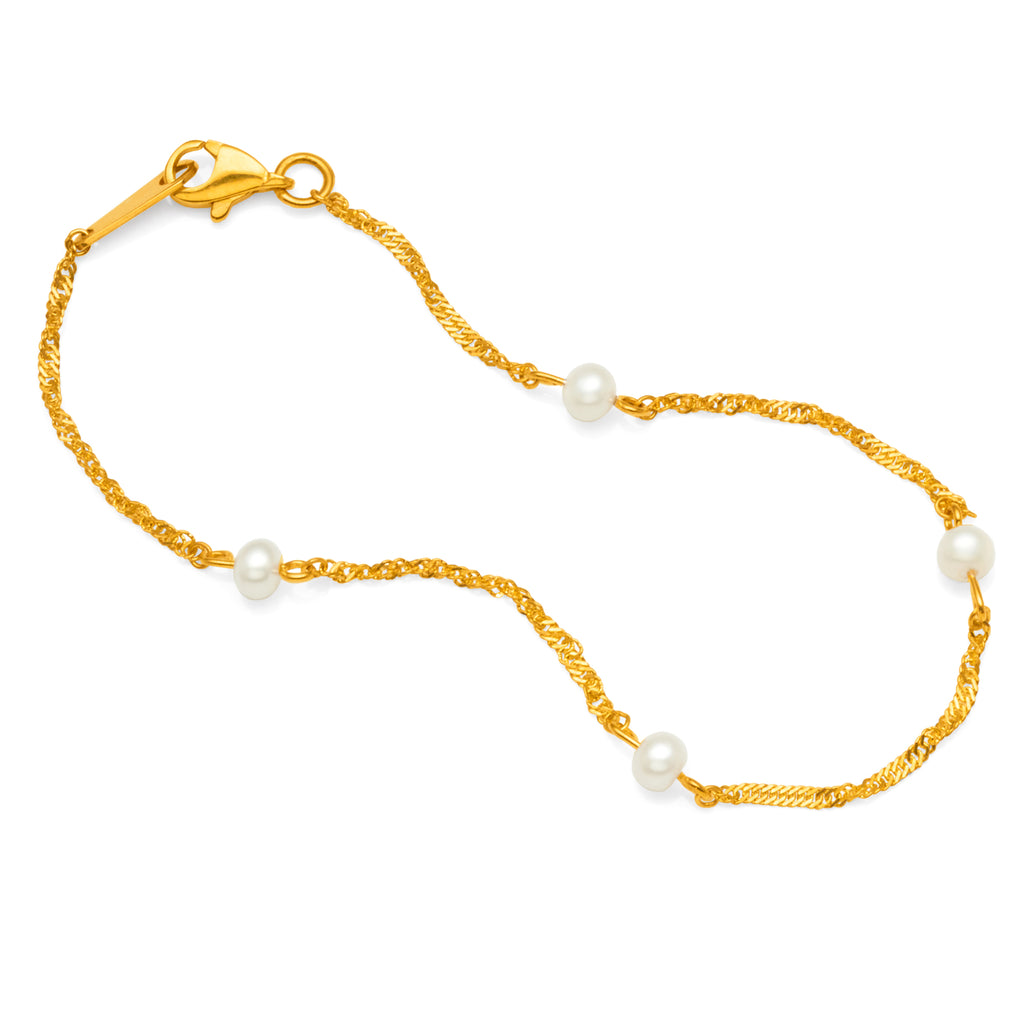 9ct Yellow Gold Freshwater Pearl Singapore Twist Link Bracel