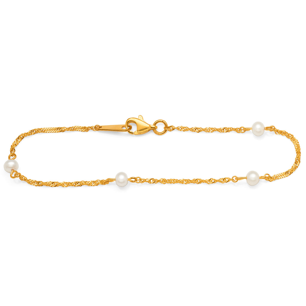 9ct Yellow Gold Freshwater Pearl Singapore Twist Link Bracel