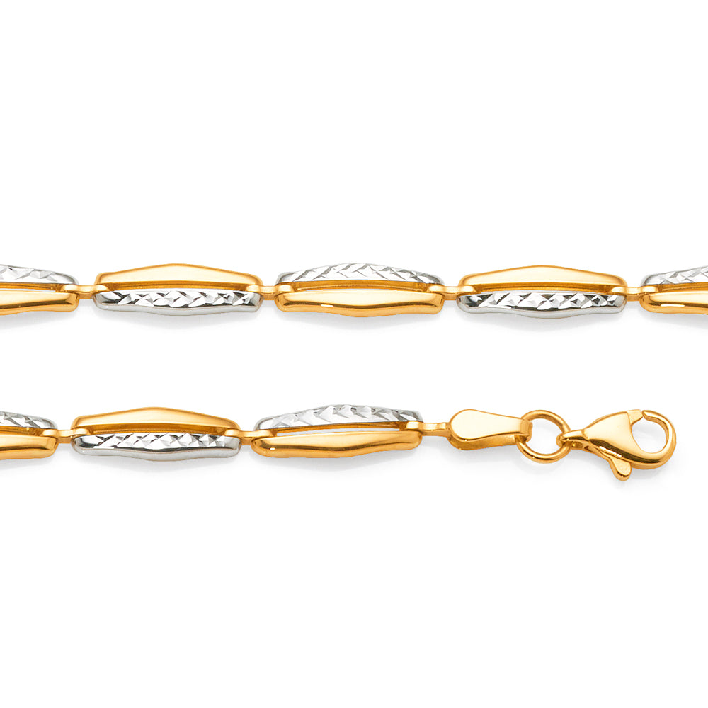 9ct Gold 2-Tone Split Bar Link 19cm Bracelet