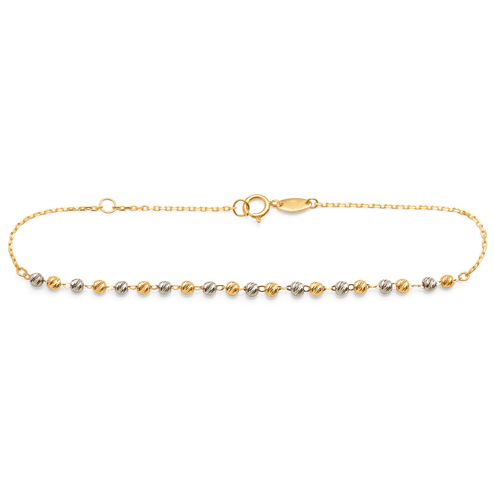 9ct Gold 2-Tone Alternating Diamond Cut Ball Cable Chain Bra