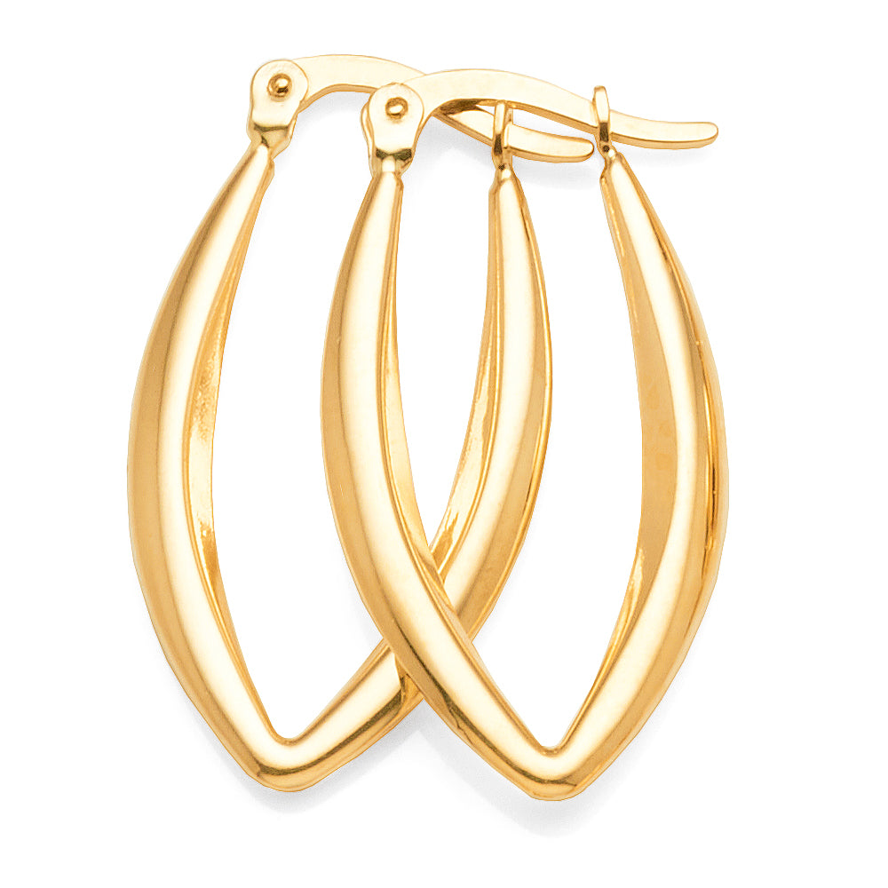 9ct Yellow Gold 23x10mm 'V' Shape Hoops