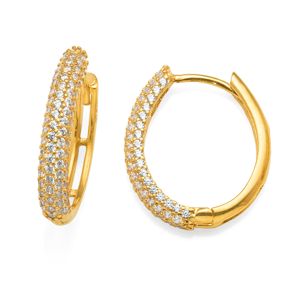 9ct Yellow Gold Cubic Zirconia Encrusted Oval Hinged Hoop Ea