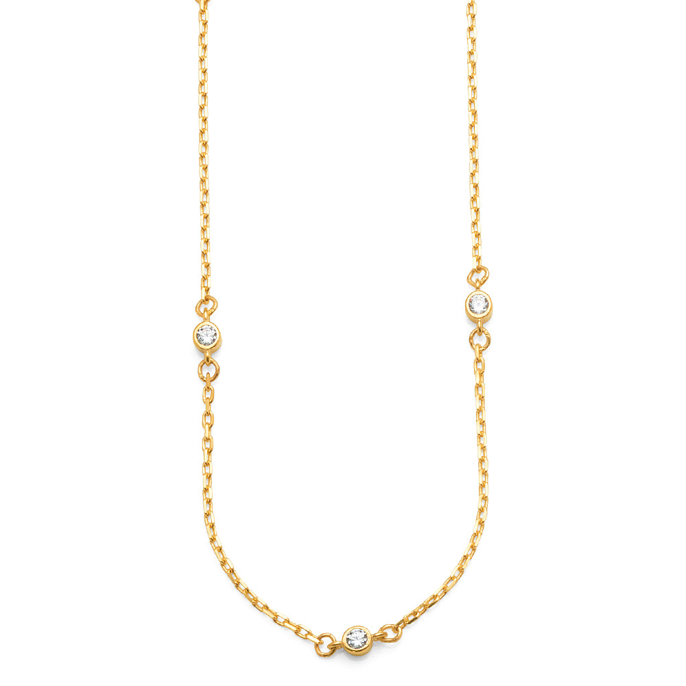 9ct Yellow Gold 45cm Cable Chain With Seven Bezel Set Cubic