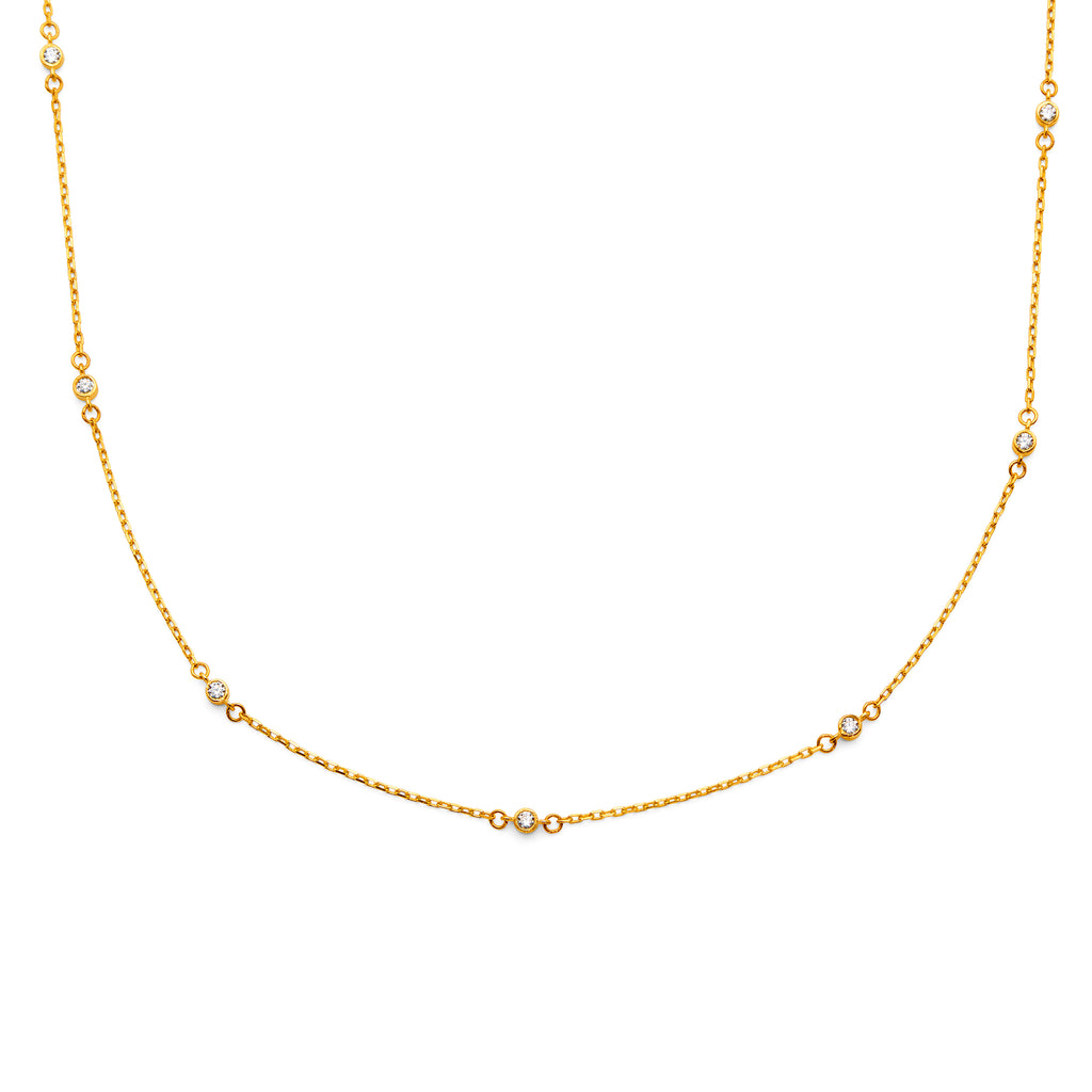 9ct Yellow Gold 45cm Cable Chain With Seven Bezel Set Cubic