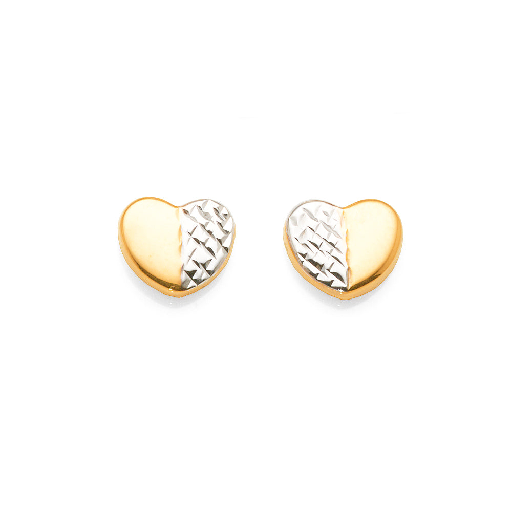 9ct Gold 2-Tone 7mm Heart Studs