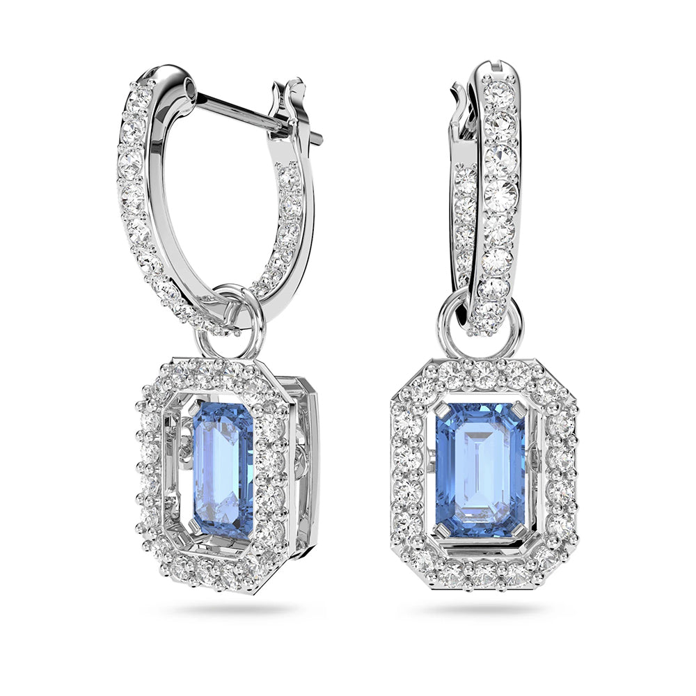 Swarovski 'Millenia' Octagon Cut Blue Crystal Halo Drop Hoop