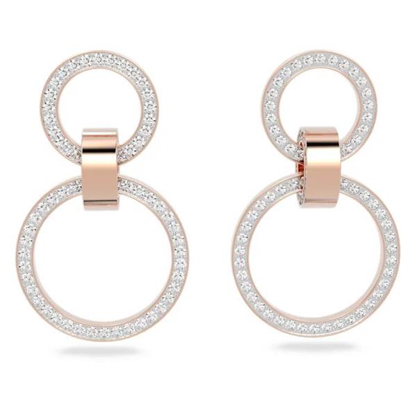 Swarovski 'Hollow' Rose Tone Double Circle Drop Stud Earring