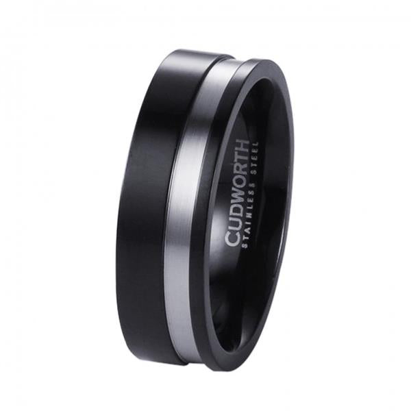 Cudworth Stainless Steel Stripe Black Brushed Ring 690-11
