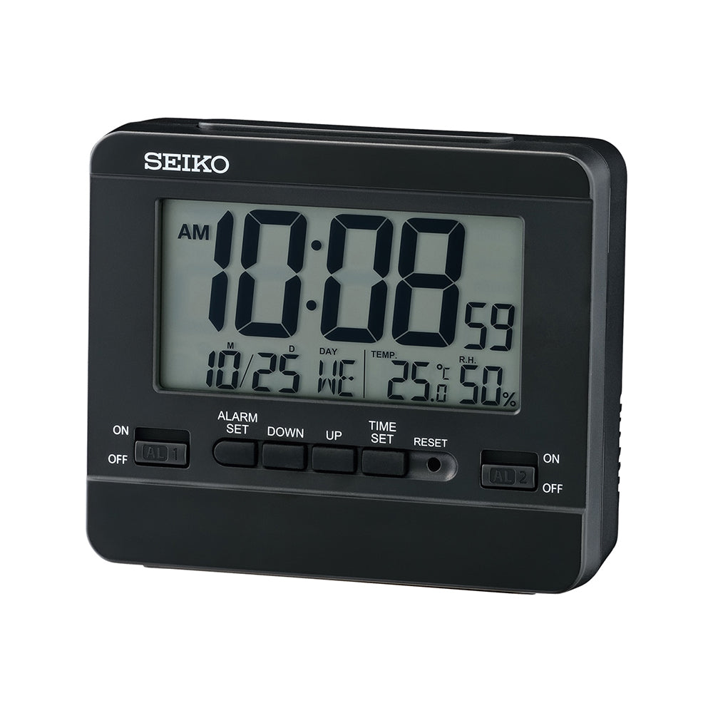Seiko Black Rectangle Digital Alarm Clock With Thermometer Q