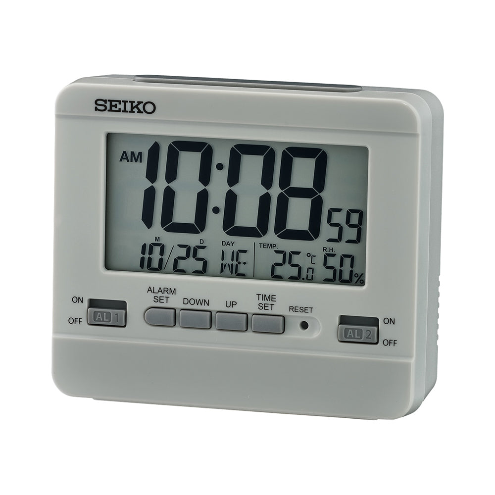 Seiko Grey Rectangle Digital Alarm Clock With Thermometer QH