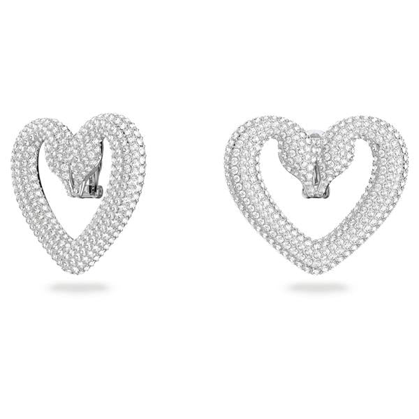 Swarovski 'Una' Swan Heart Clip On White Crystal Earrings 56