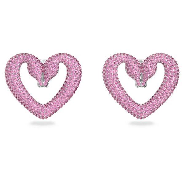 Swarovski 'Una' Heart Swan Pink Crystal Clip On Earrings 563