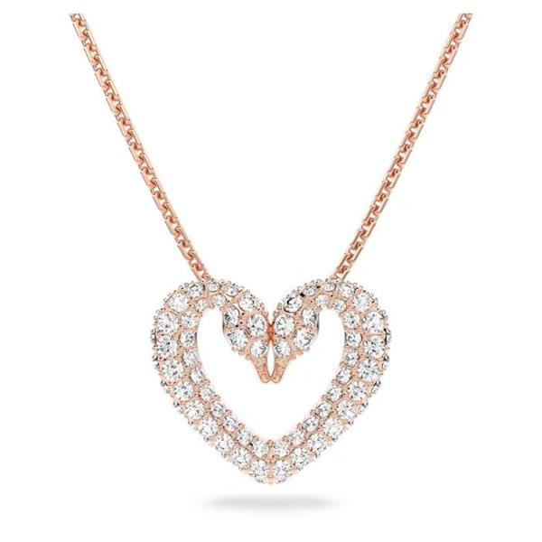 Swarovski 'Una' Swan Heart Rose Tone White Crystal Pendant 5