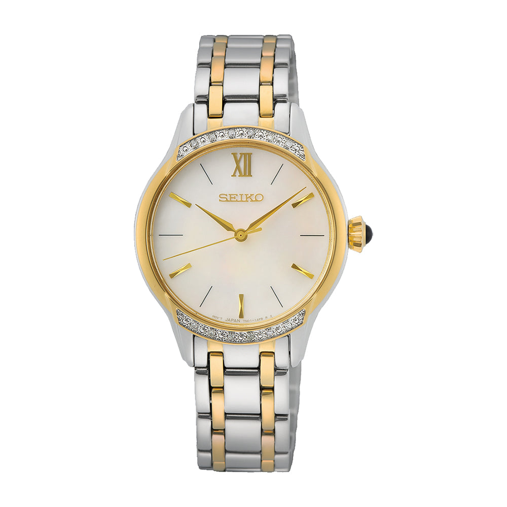 Seiko 2-Tone Diamond Set Mother of Pearl Watch SRZ544P