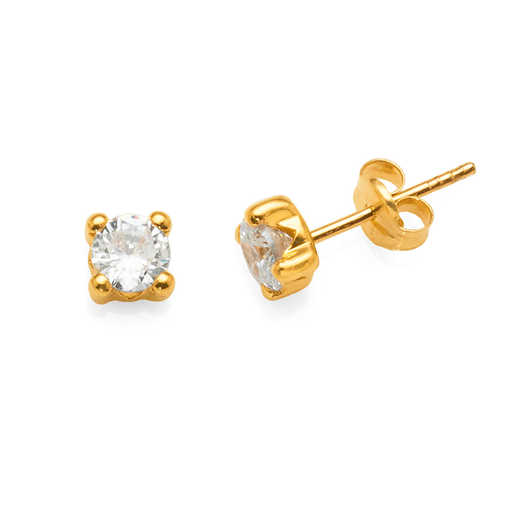 9ct Yellow Gold 4mm Cubic Zirconia Claw Set Stud Earrings