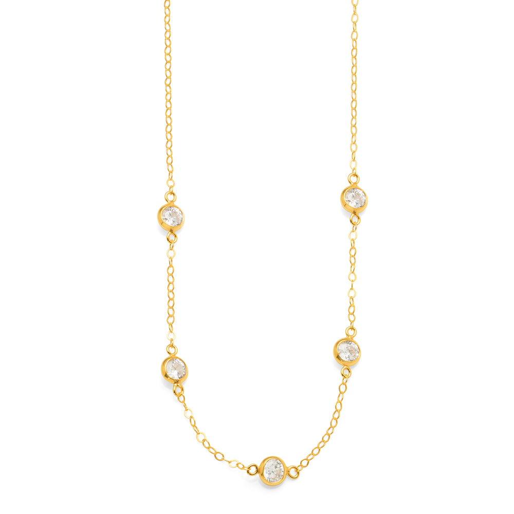 9ct Yellow Gold 42cm Trace Chain With Five Bezel Set Cubic Z