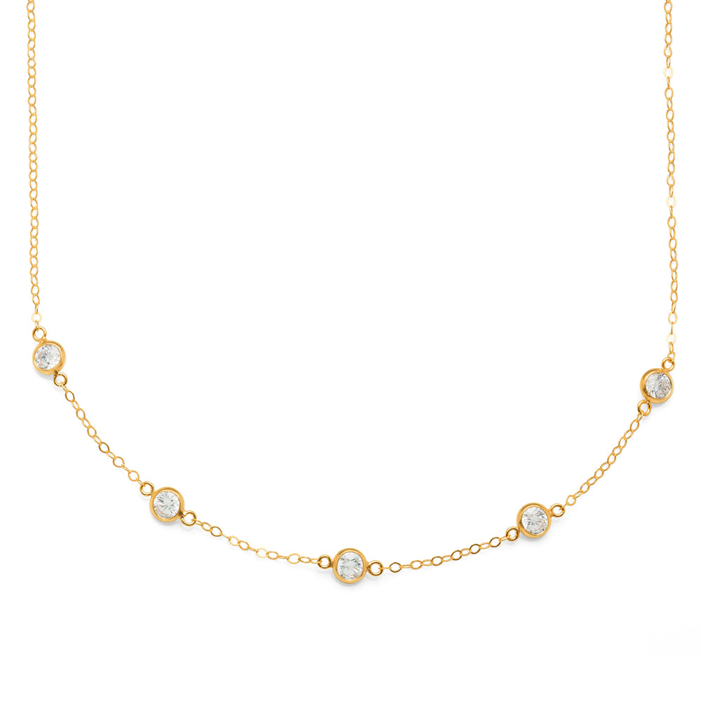 9ct Yellow Gold 42cm Trace Chain With Five Bezel Set Cubic Z