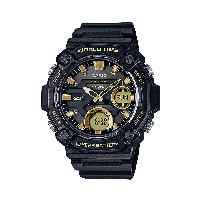 Casio World Time Analogue Digital Black Watch AEQ120W-9A