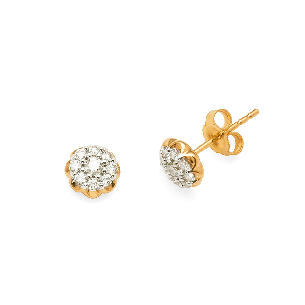9ct Yellow Gold Diamond Flower Stud Earrings TDW: 0.33CT