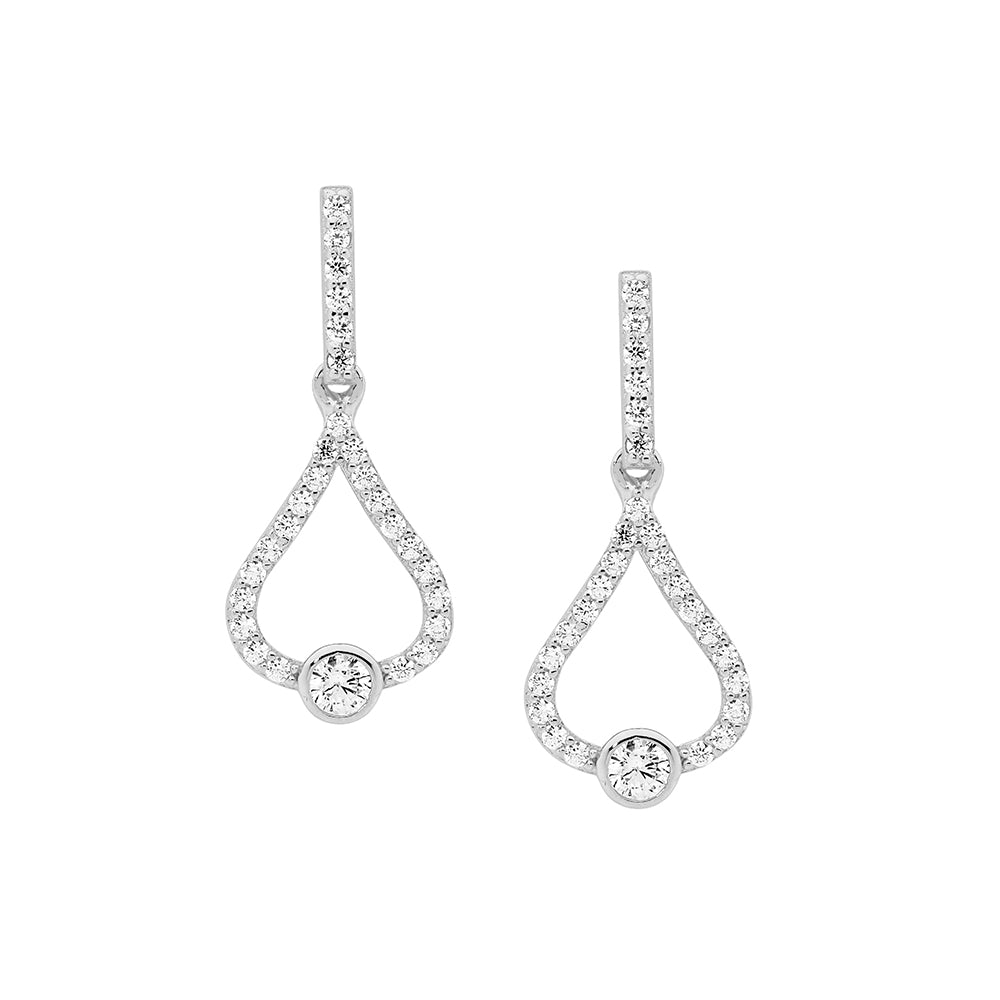 Ellani Sterling Silver Cubic Zirconia Open Teardrop Earrings