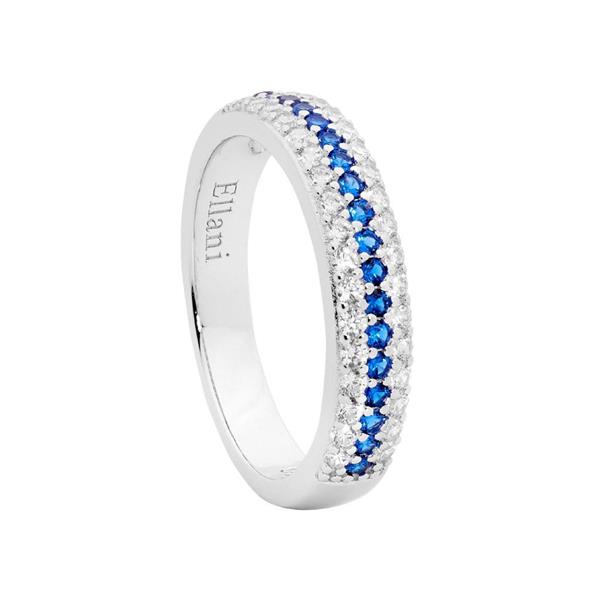 Ellani Sterling Silver Blue & White Cubic Zirconia Ring R507