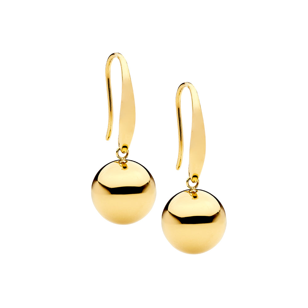 Ellani Gold Tone Stainless Steel Hanging Ball Hook Earrings