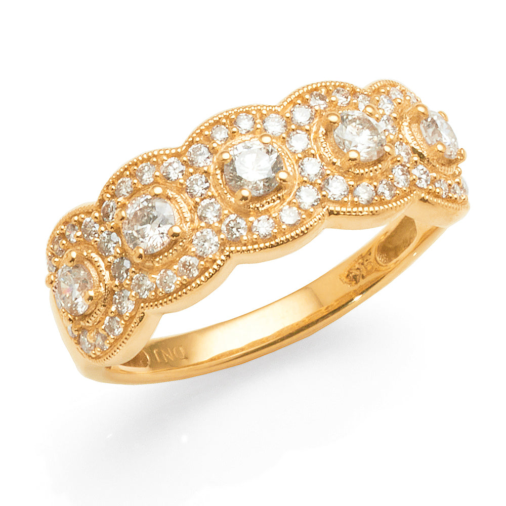 9ct Yellow Gold Five Diamond Halo Ring TDW 0.76CT