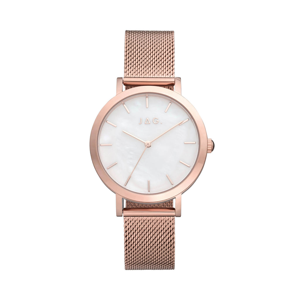 Jag 'Olivia' Rose Tone Mesh Strap Watch J2561A