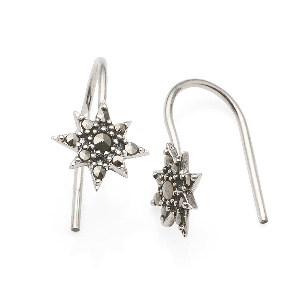 Sterling Silver Marcasite Star Hook Earrings