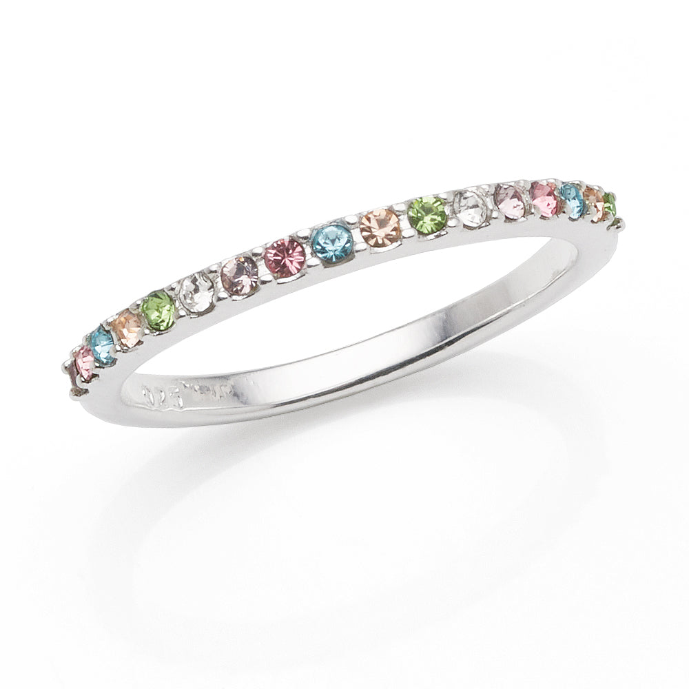 Sterling Silver Multi-Coloured Pastel Crystal Ring