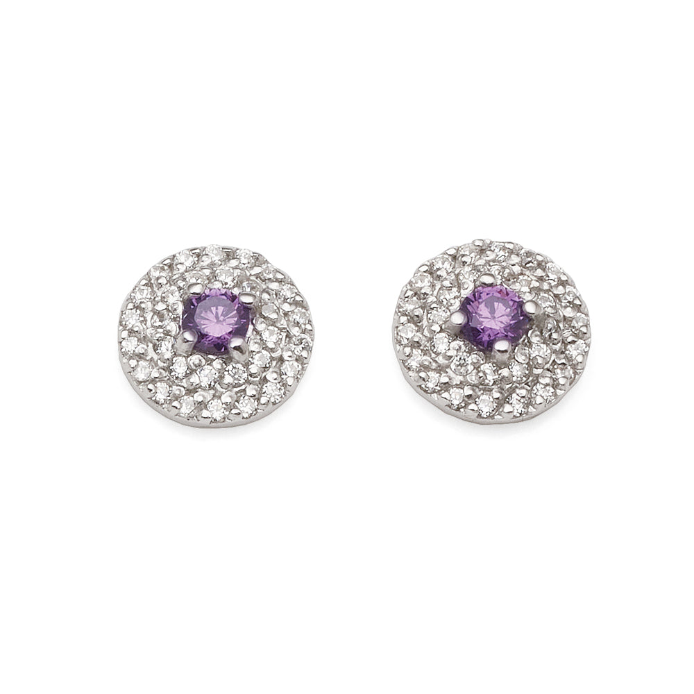 Sterling Silver Purple Cubic Zirconia Halo Stud Earrings