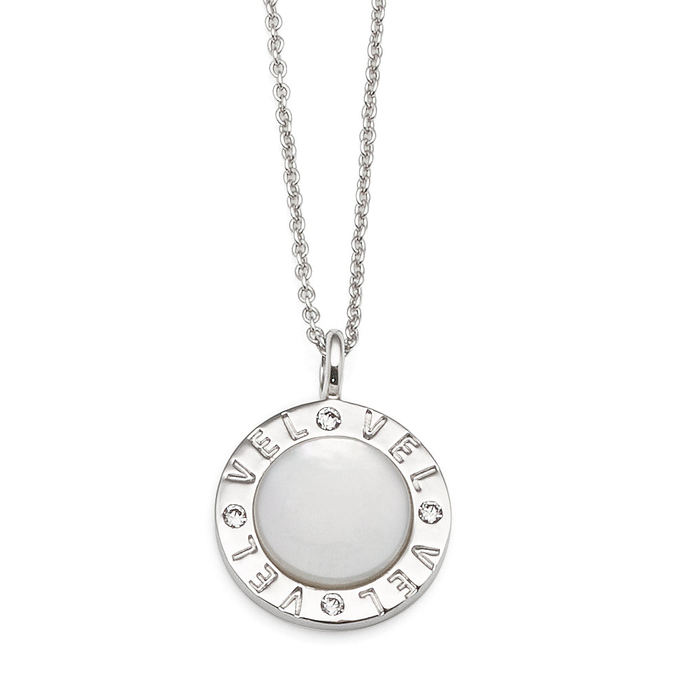 Sterling Silver 'Love' Mother Of Pearl & Cubic Zirconia Pend