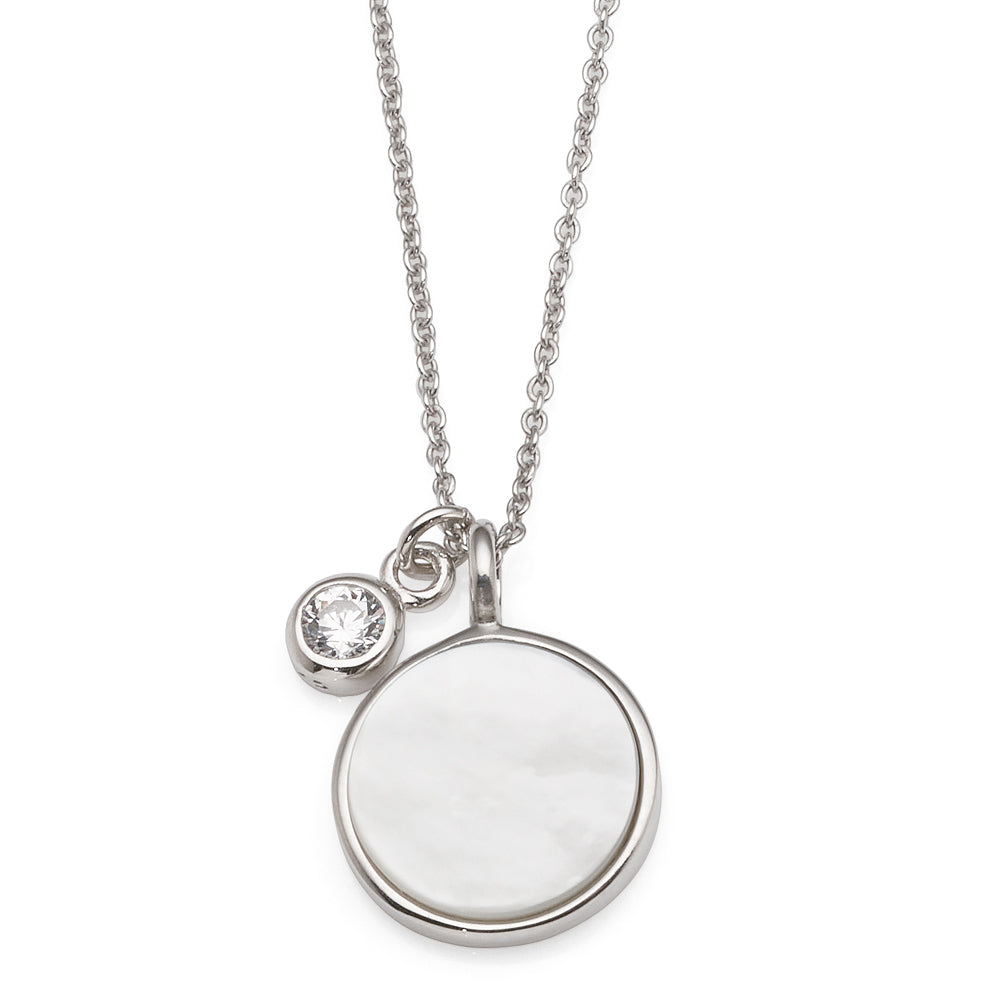 Sterling Silver Mother Of Pearl Disc & Cubic Zirconia Pendan