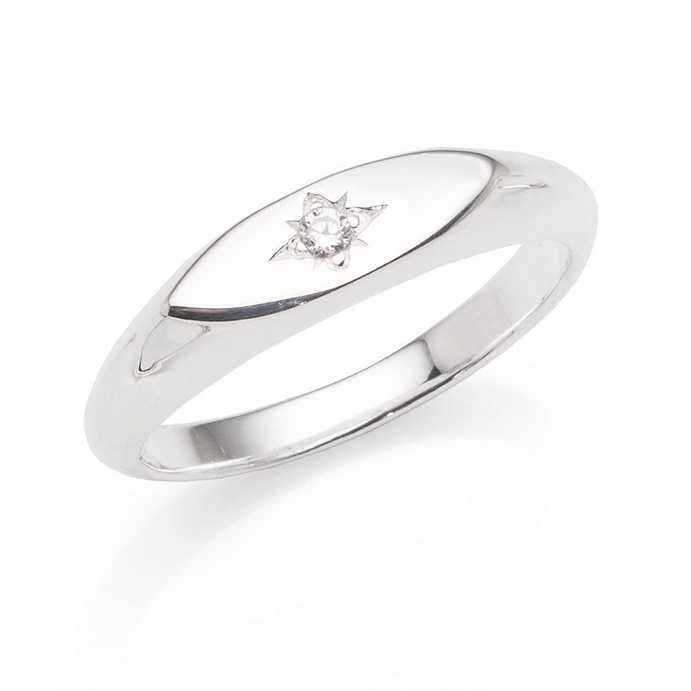 Sterling Silver Flat Top Cubic Zirconia Star Set Ring