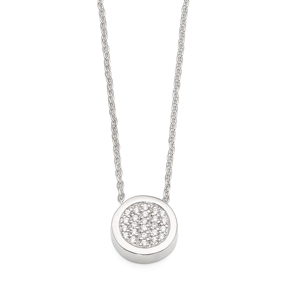 Sterling Silver Cubic Zirconia Disc Slider Pendant On 43cm C