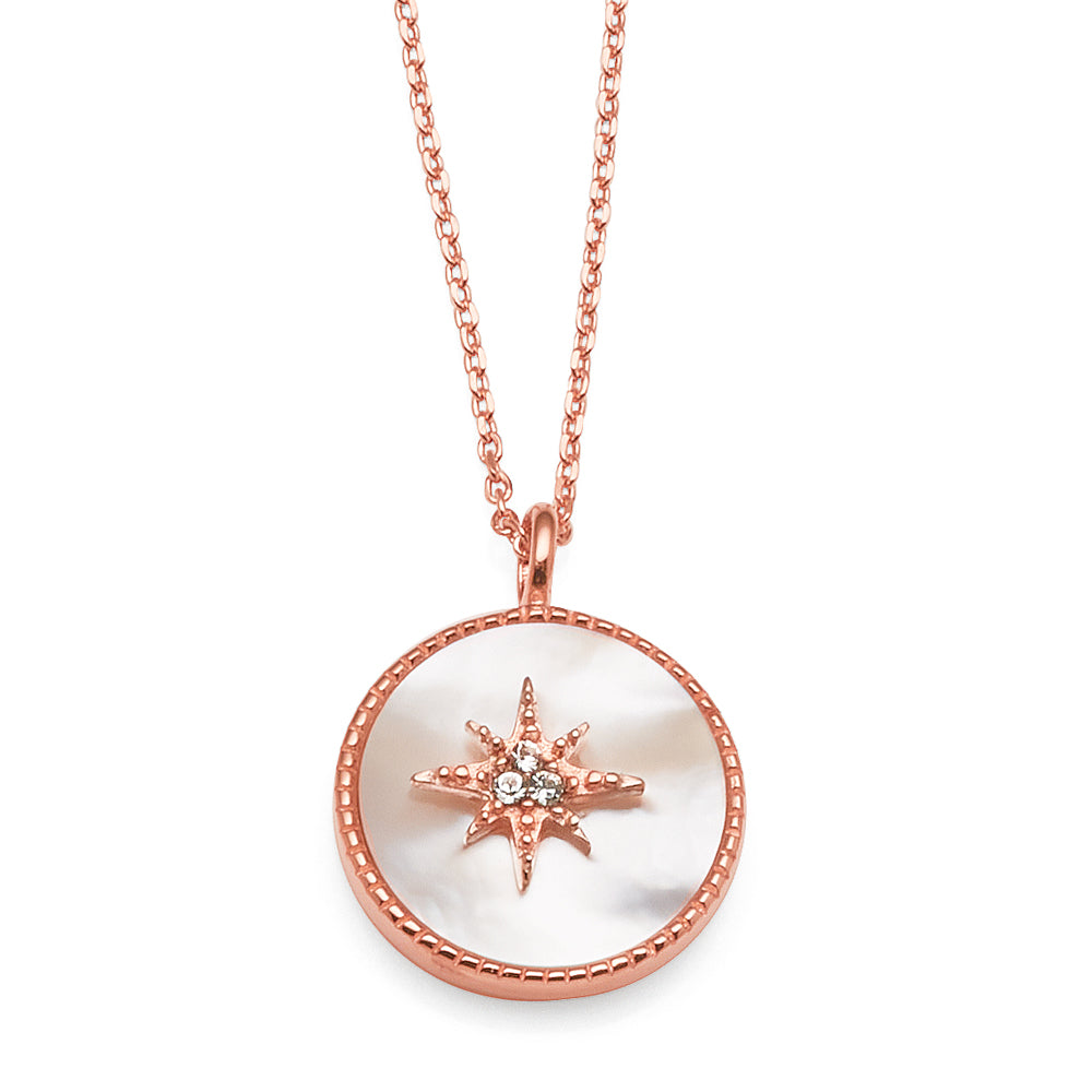 Rose Tone Sterling Silver Mother Of Pearl Star Disc Pendant