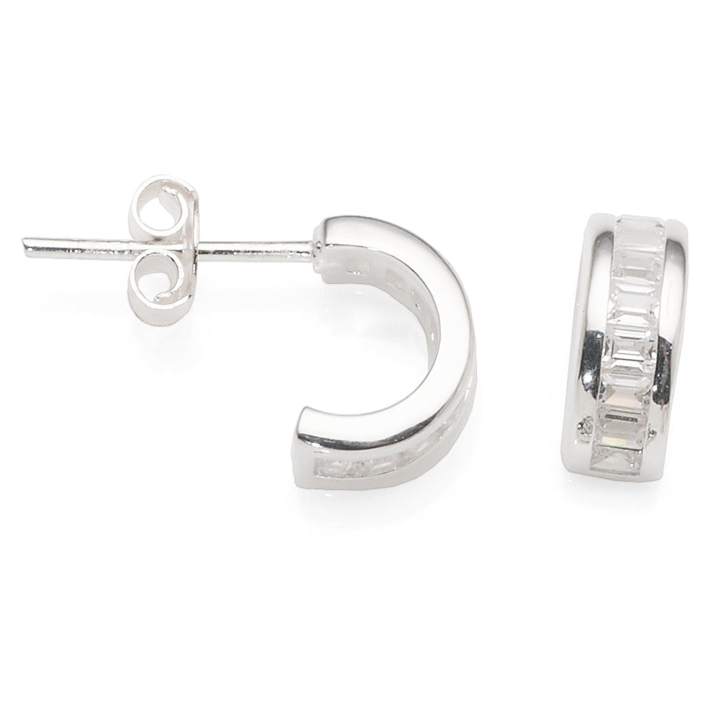 Sterling Silver Cubic Zirconia 6mm Half Hoop Stud Earrings