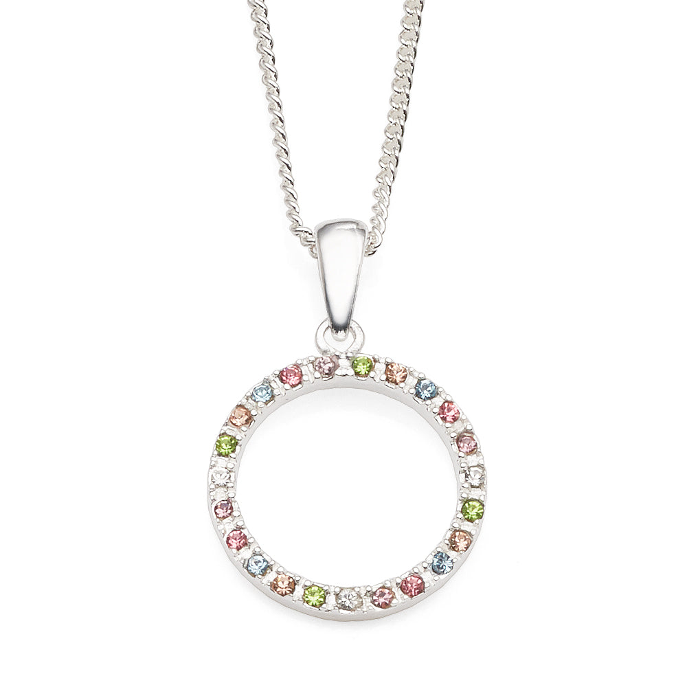 Sterling Silver Multi-Coloured Pastel Open Circle Pendant