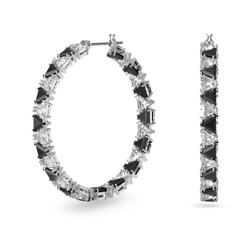 Swarovski 'Ortyx' Black & White Tri-Cut Crystal Hoop Earring