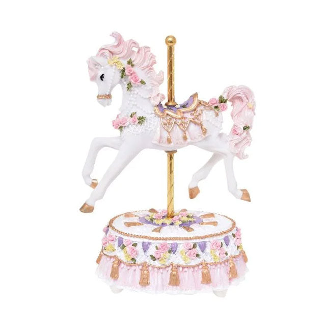 White & Pink Musical Carousel Horse