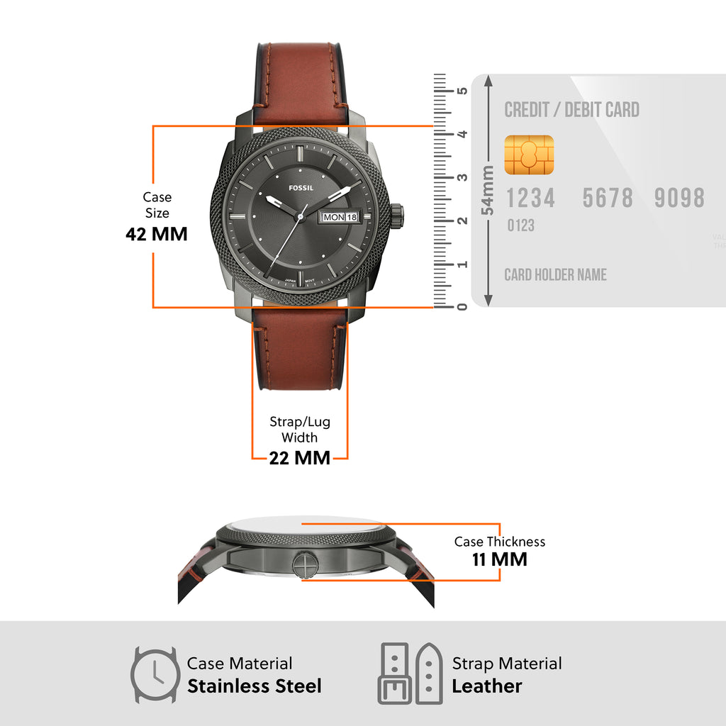 Fossil 'Machine' Smoke Stainless Steel Brown Leather Watch F