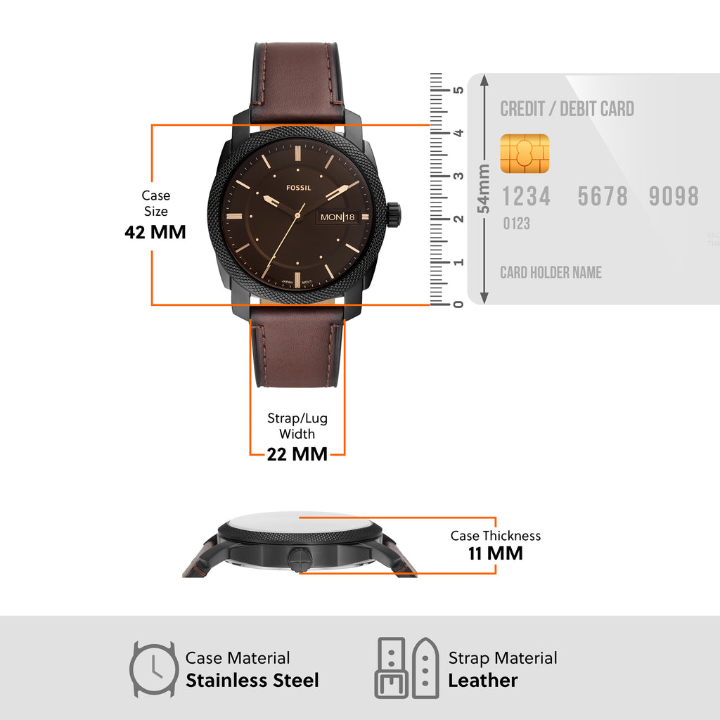 Fossil 'Machine' Black Stainless Steel Brown Leather Watch F