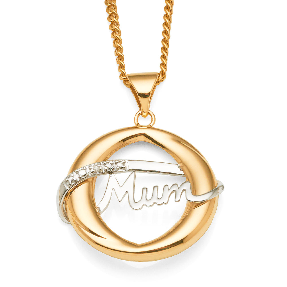 9ct Gold 2-Tone 'Mum' Diamond Set Open Circle Pendant