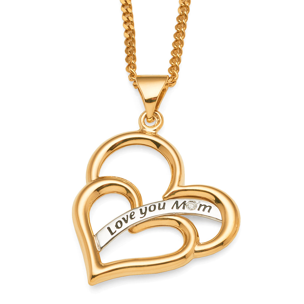 9ct 2-Tone Gold Diamond Open Double Heart 'Love You Mum' Pen