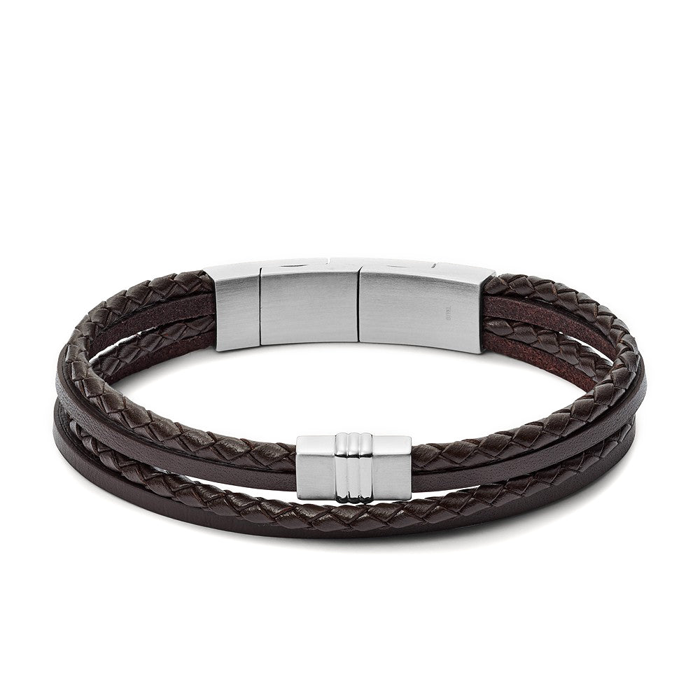 Fossil Brown Multi-Strand Braided Leather Bracelet JF0293404