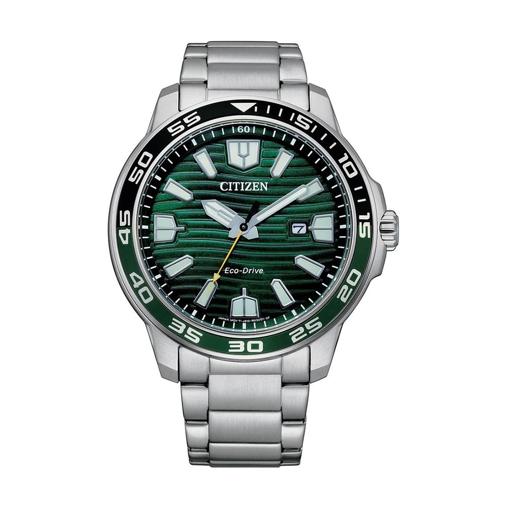 Citizen Eco-Drive Stainless Steel Green Wave Dial Watch AW15