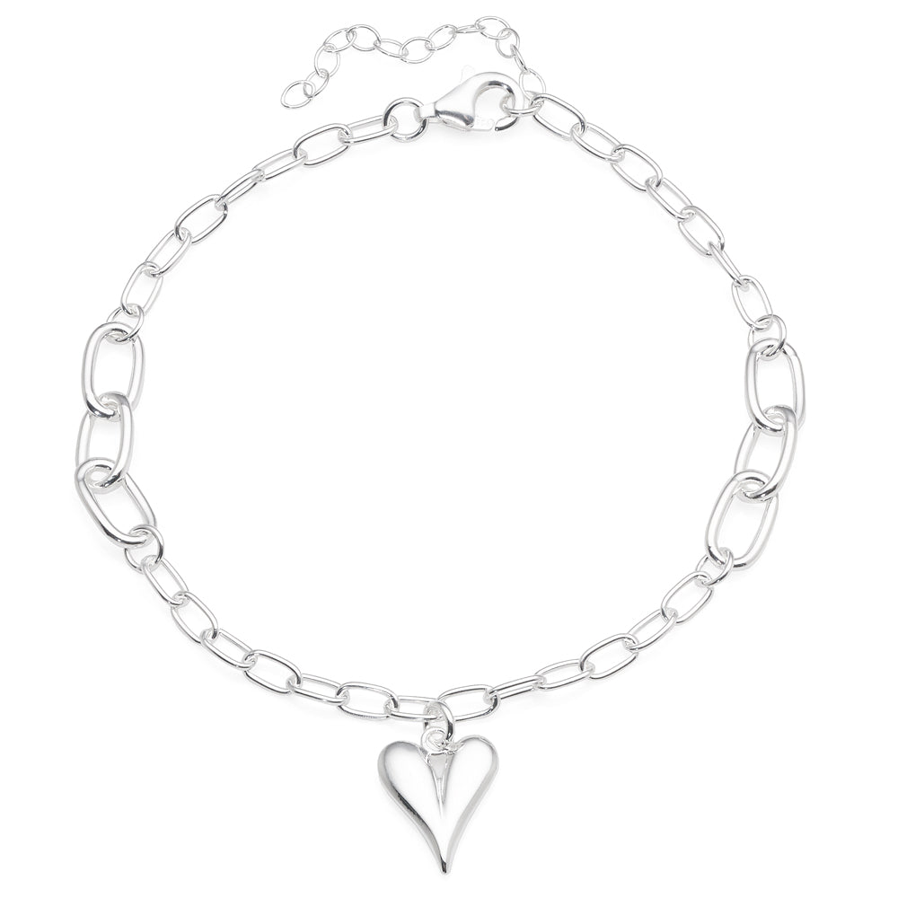 Sterling Silver Cable Link Bracelet With 10mm Hanging Heart