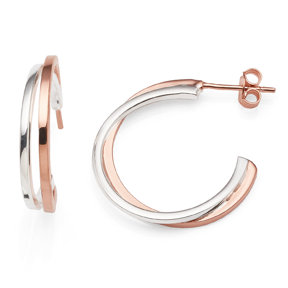 Sterling Silver & Rose Tone 3/4 18mm Hoop Studs