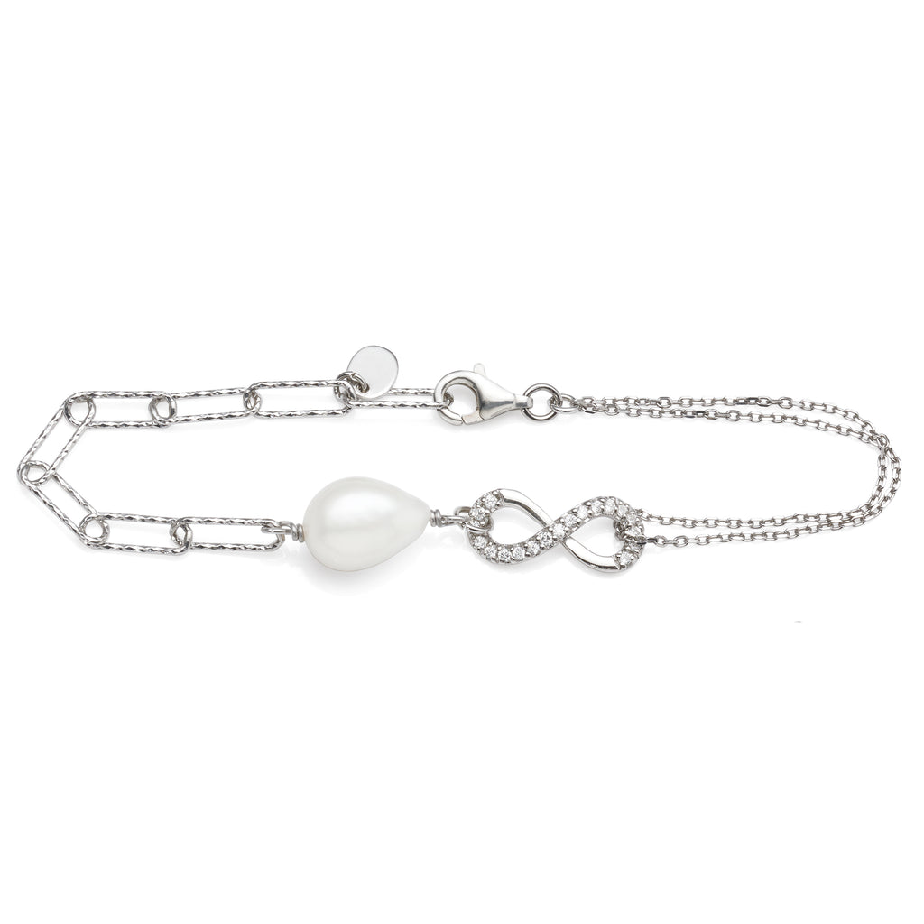Sterling Silver Pearl & Cubic Zirconia Infnity Symbol Bracel